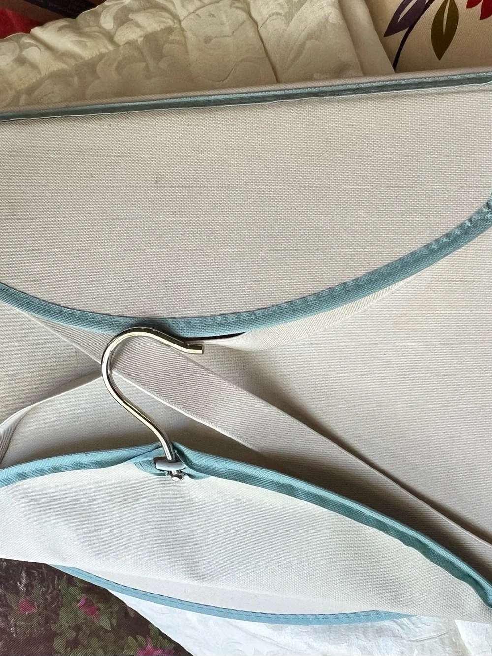 Real Simple Hanging Fabric Purse Handbag Organizer - Cream with Light Blue Trim